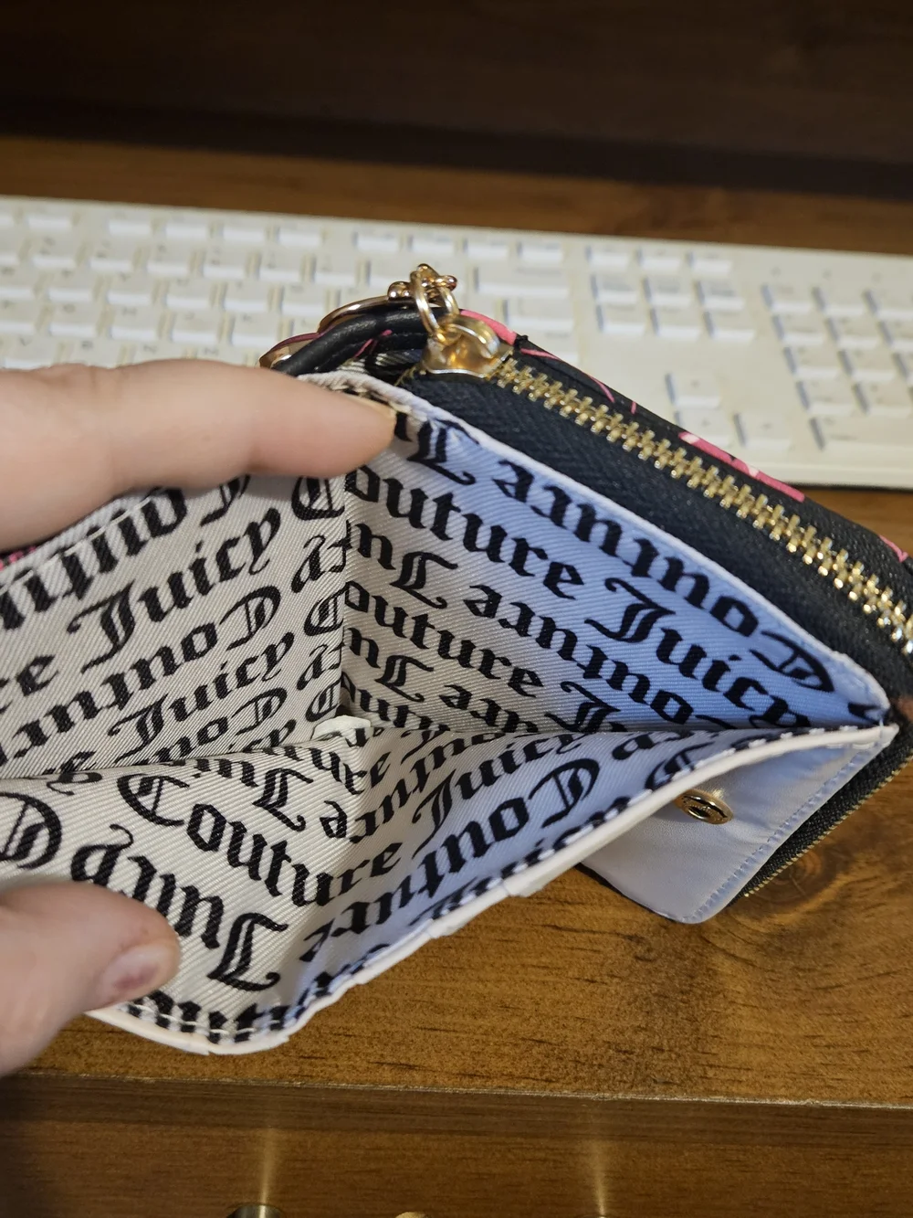 Juicy Couture Black & Pink Cherry Zip Wallet with Charm - Picture 6 of 8